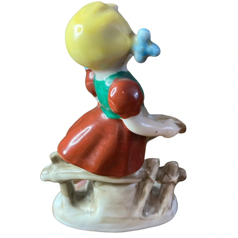 Occupied Japan Ceramic Figurine Girl Holding Book Accent Decor Vintage Retro
